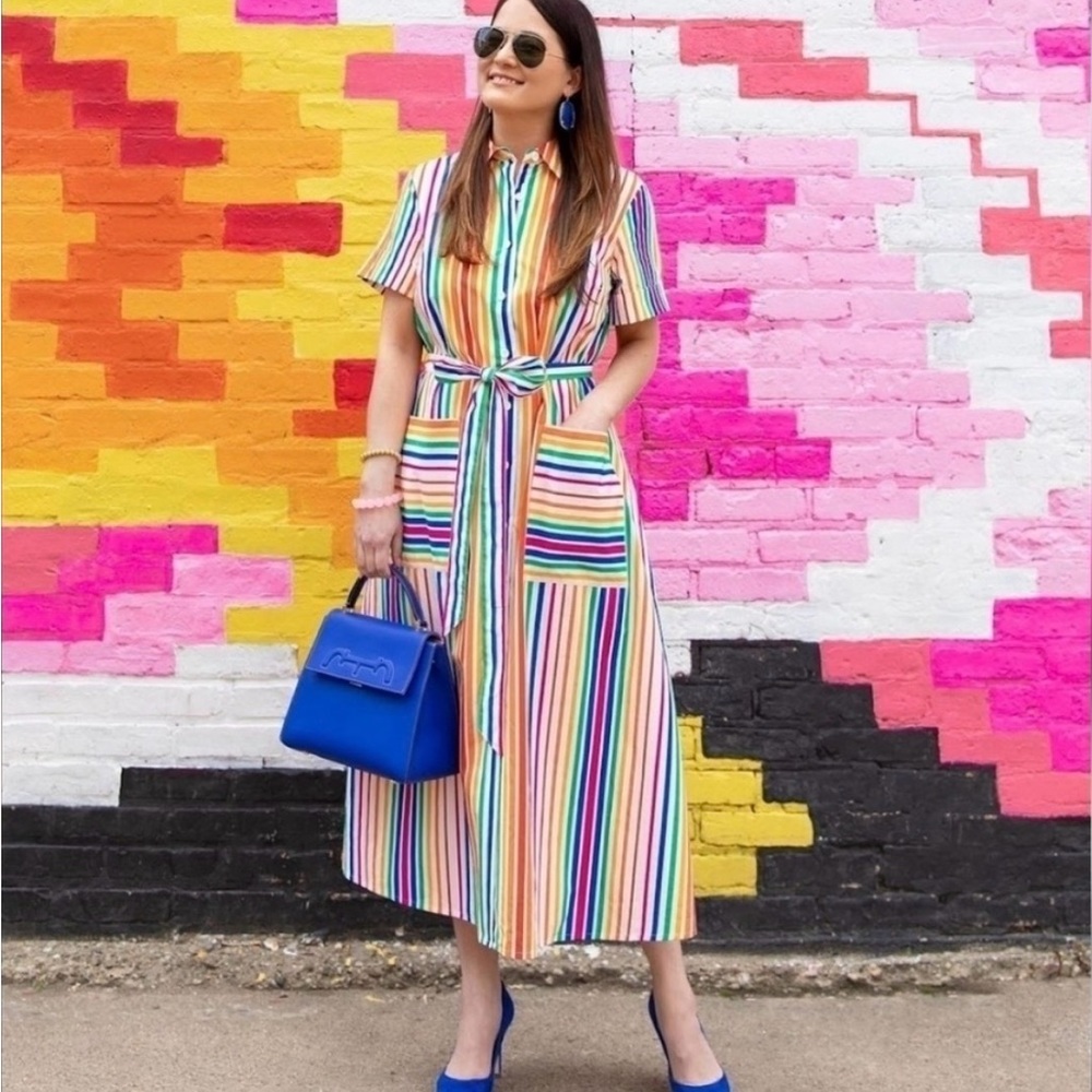 Christopher John Rogers Multicolor Vertical Stripe Tie-Waist Midi Dress